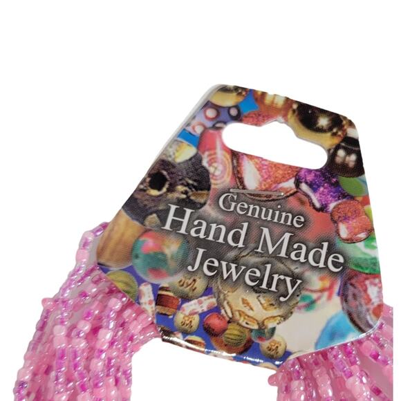 48" Long Pink Seed Bead Necklace Boho Multistrand India Handmade Jewelry NEW - Picture 4 of 9